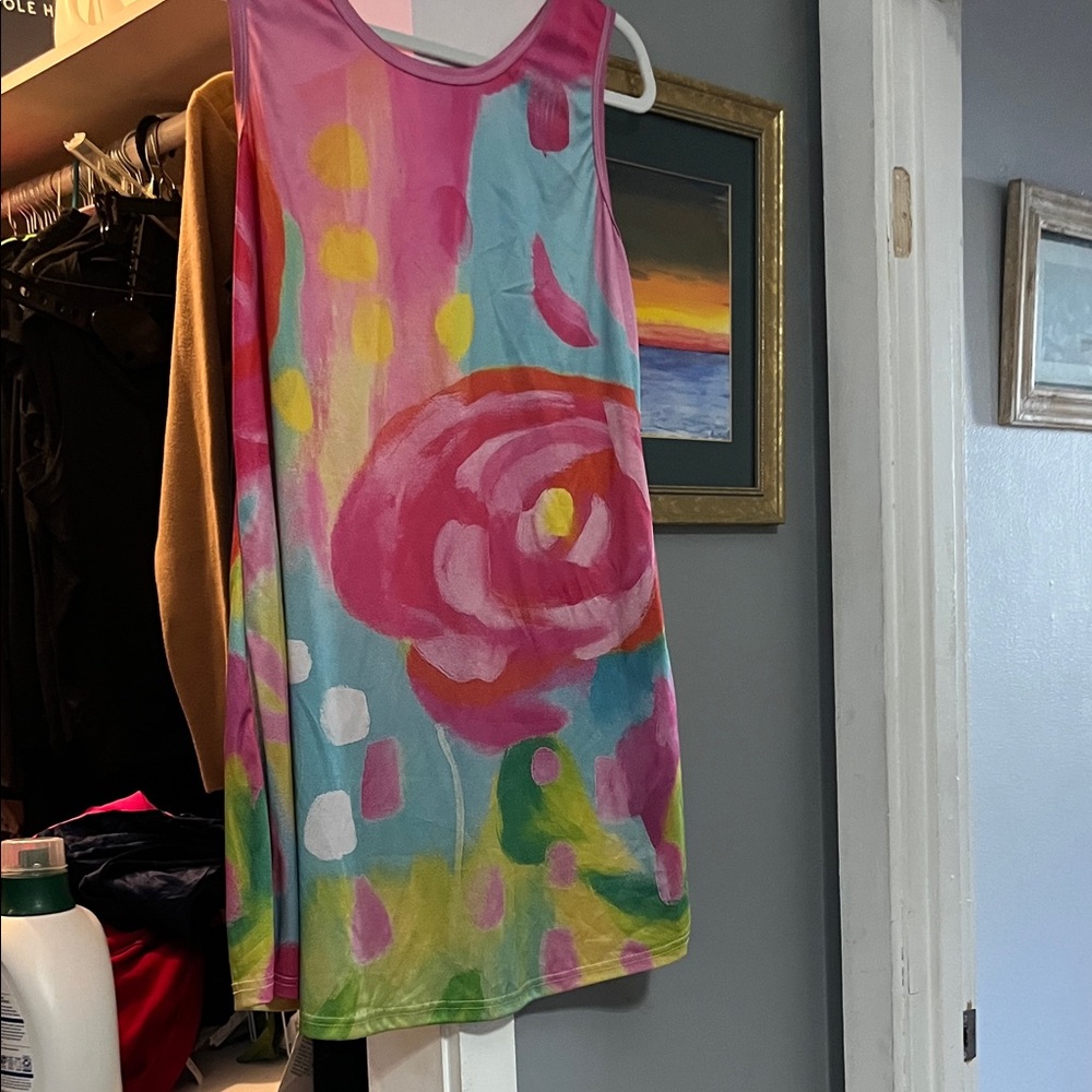 Bright Abstract Floral Sleeveless Dress - Pink Multi